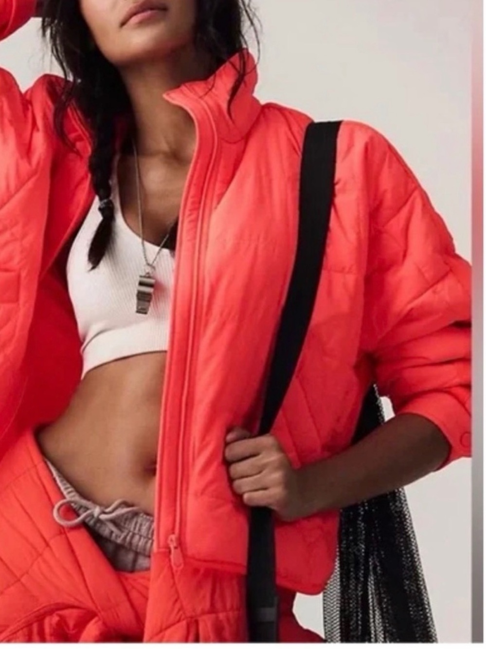 Free People Pippa Packable Puffer Jacket In Neon Coral size Small.